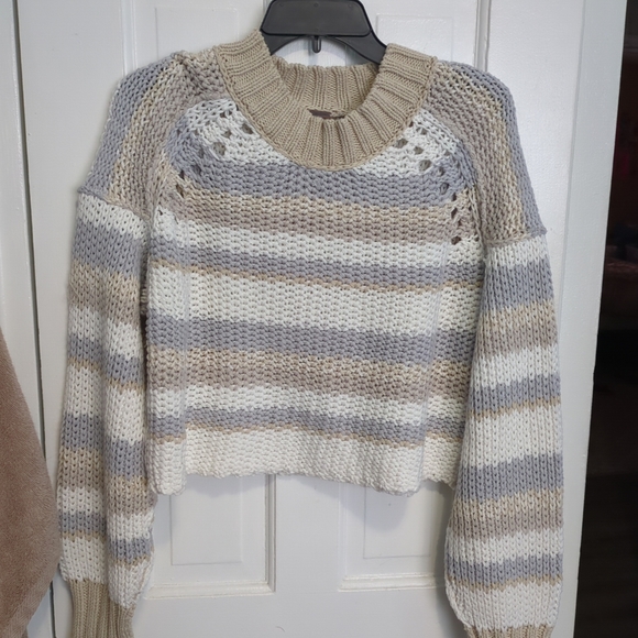 NEW Free People Devon Stripe Crop Sweater In Gray, Small - Picture 1 of 6